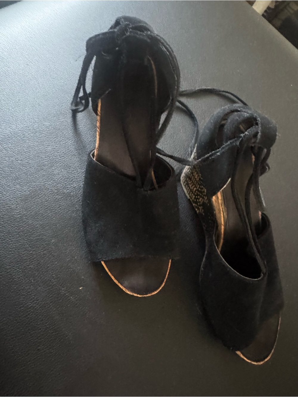 AEROSOLES Black Lace-Up Suede Espadrille Wedges